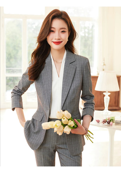 Single Button Formal Plaid Suit