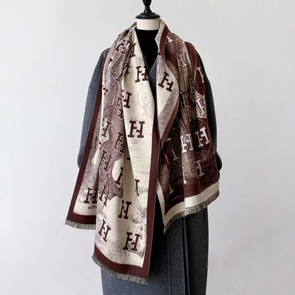 H Letter Cashmere Blend Winter Scarf Luxury Design Pashmina Scarf - Christmas Gift