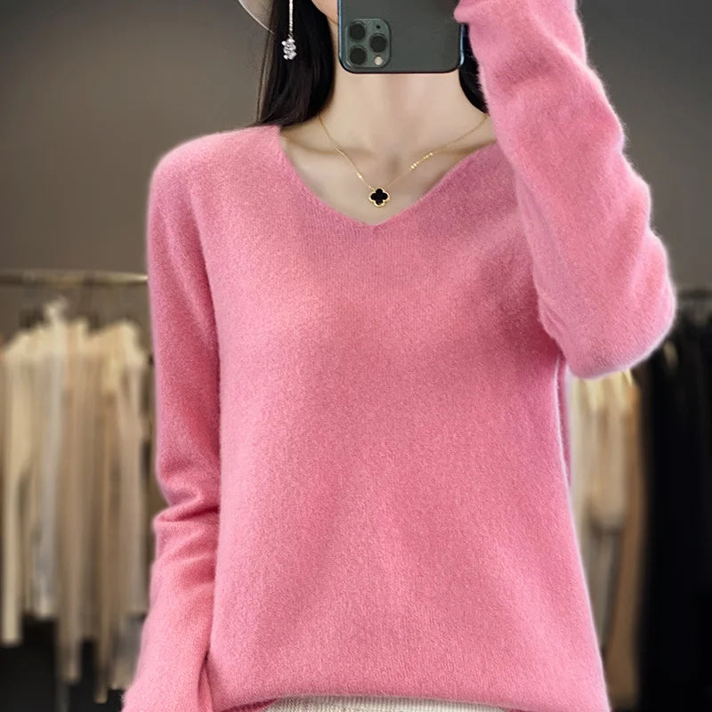 100% Merino Wool V-Neckline Basic Sweater