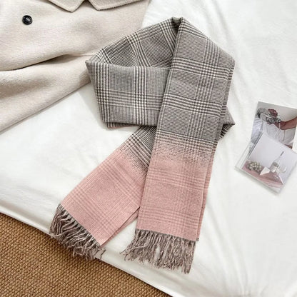 Double-Sided Cashmere Plaid Scarf With Tassel