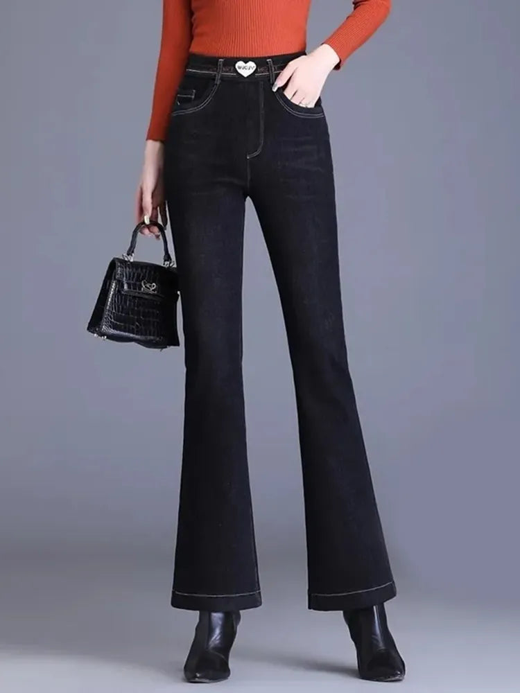 Winter Velvet Lined Thermal Denim Boot Cut Trousers