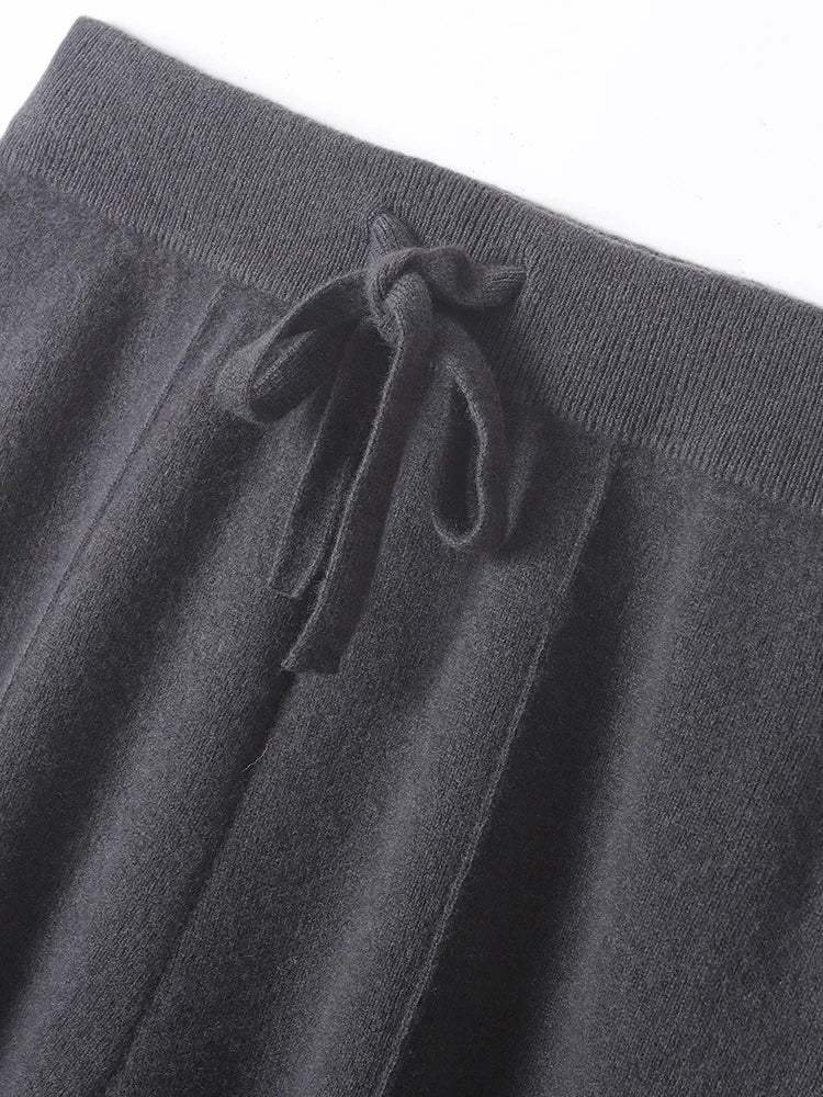 100% Merino Wool Knitted Wide-Leg Trousers