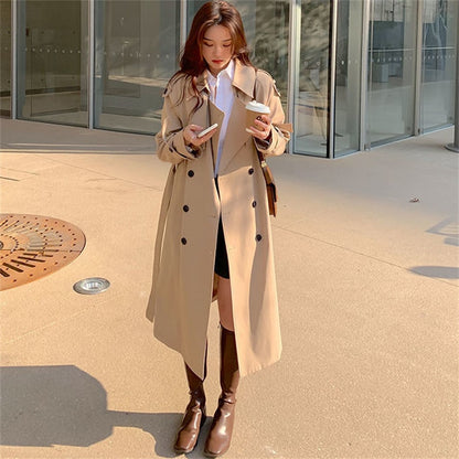 Korean Style Double Breasted Trench Coat With Belt