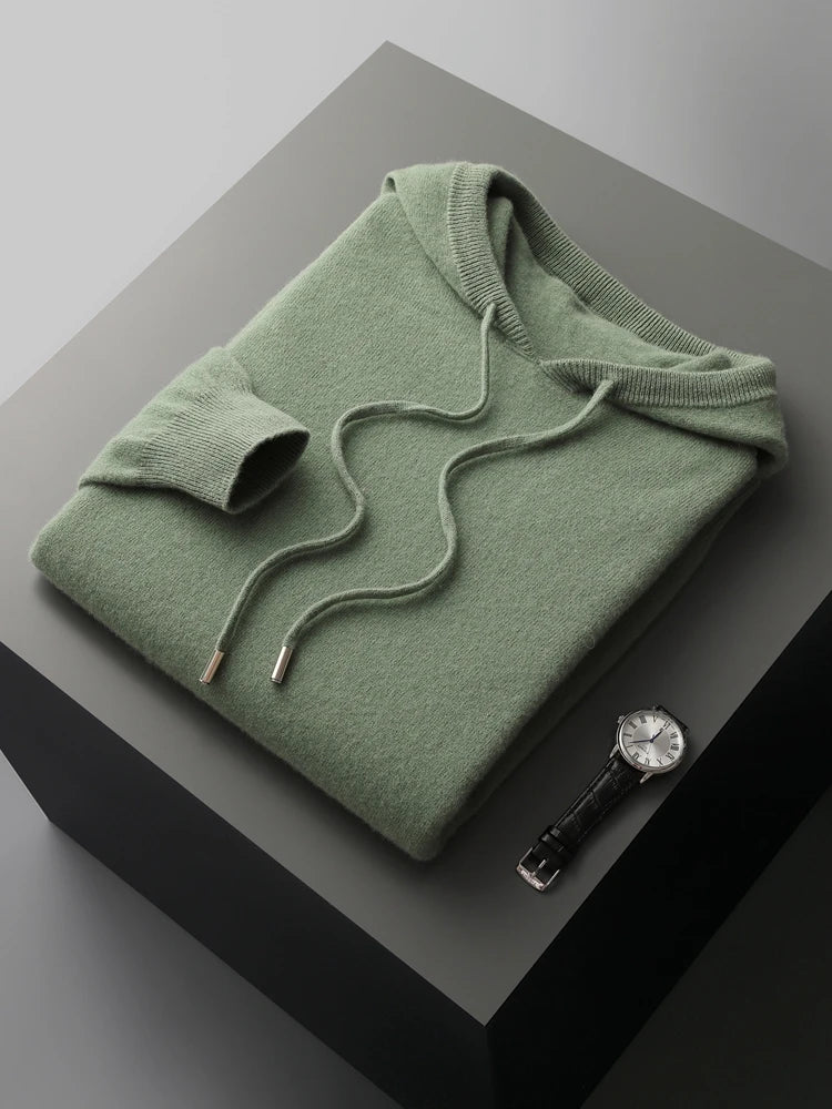 Men’s 100% Merino Wool Hooded Knit Pullover