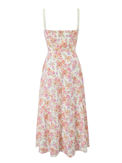 Floral Print Square Neckline A-Line Maxi Dress