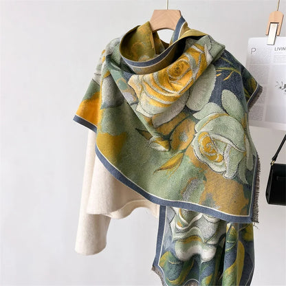 Floral Double-Sided Luxury Cashmere Pashmina Scarf