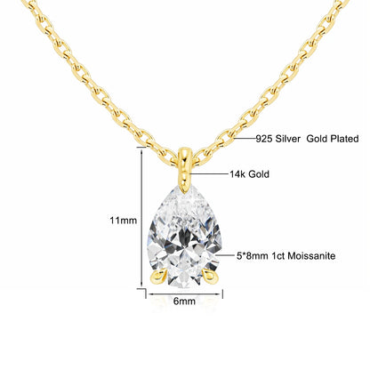 14K Gold Pendant 2CT Pear Cut Moissanite Necklace