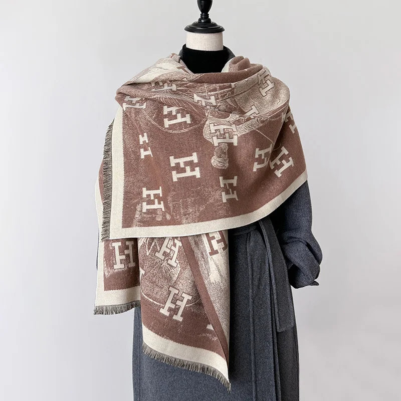 H Letter Cashmere Blend Winter Scarf Luxury Design Pashmina Scarf - Christmas Gift