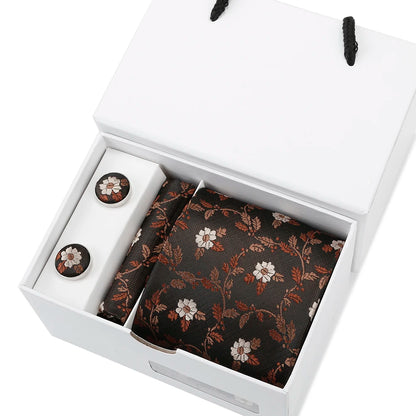 Floral Business Neckties, Cufflinks and Pocket Square Set