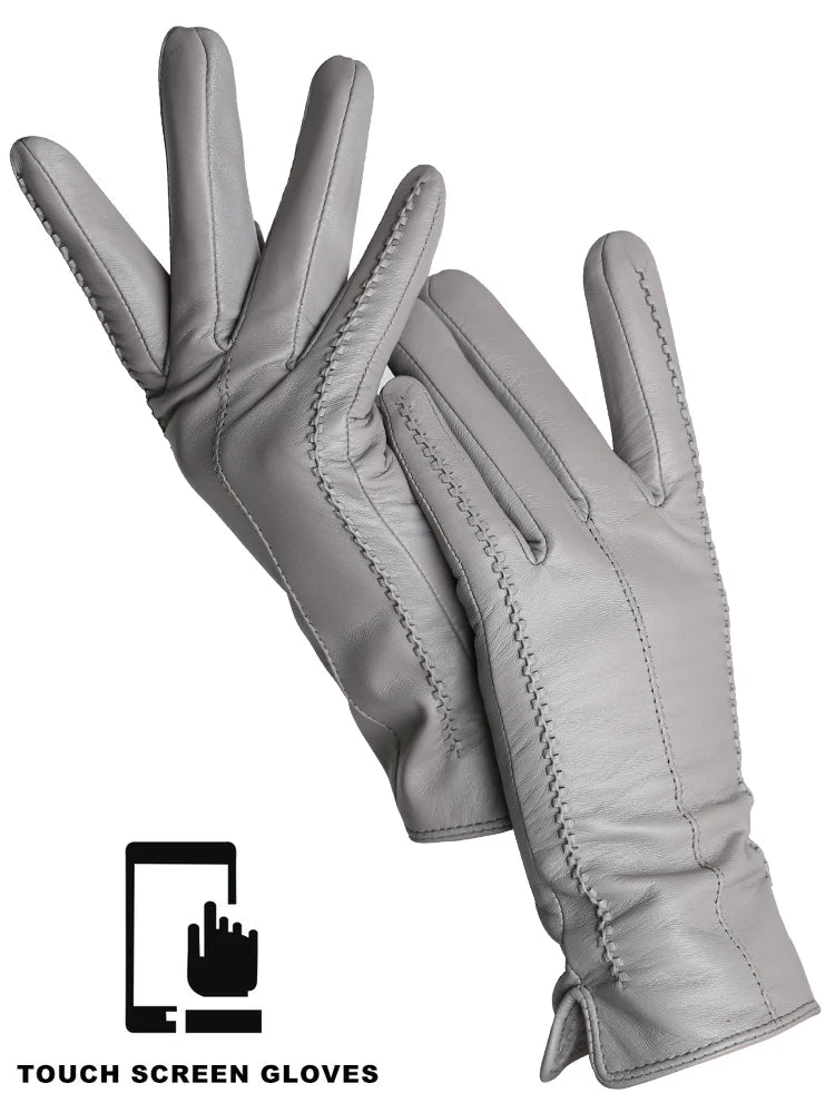 Women's Genuine Leather Touchscreen Lined Gloves