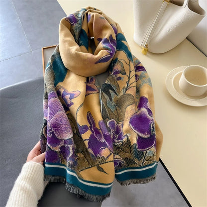 Floral Double-Sided Luxury Cashmere Pashmina Scarf