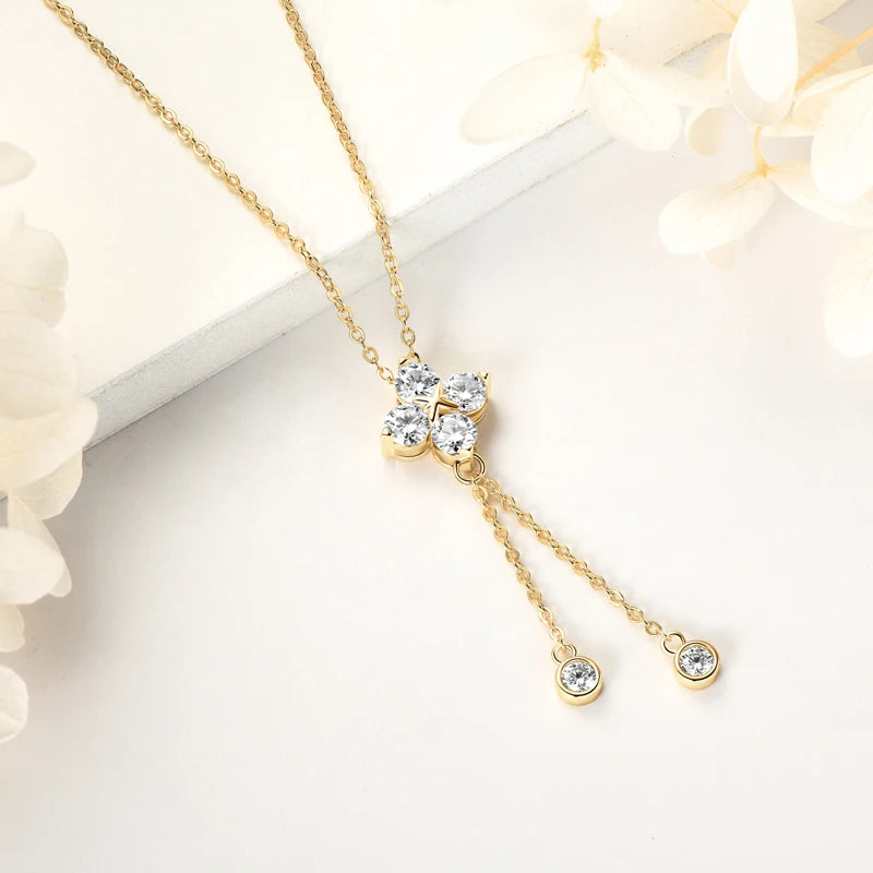 Four Leaf Clover Moissanite Tassel Necklace