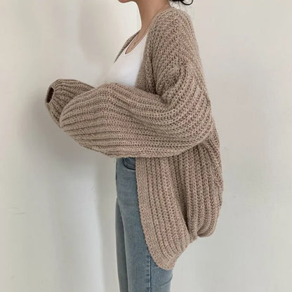 Lantern Sleeve Knitted Sweater Cardigan