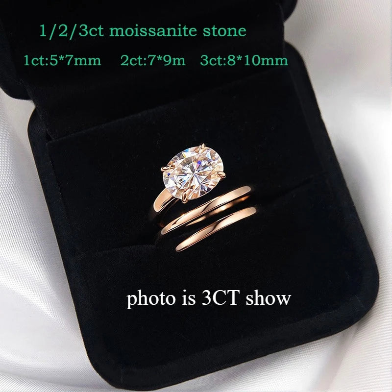 East West Oval Moissanite Solitaire Ring – 14K Gold Plated Pinky Ring