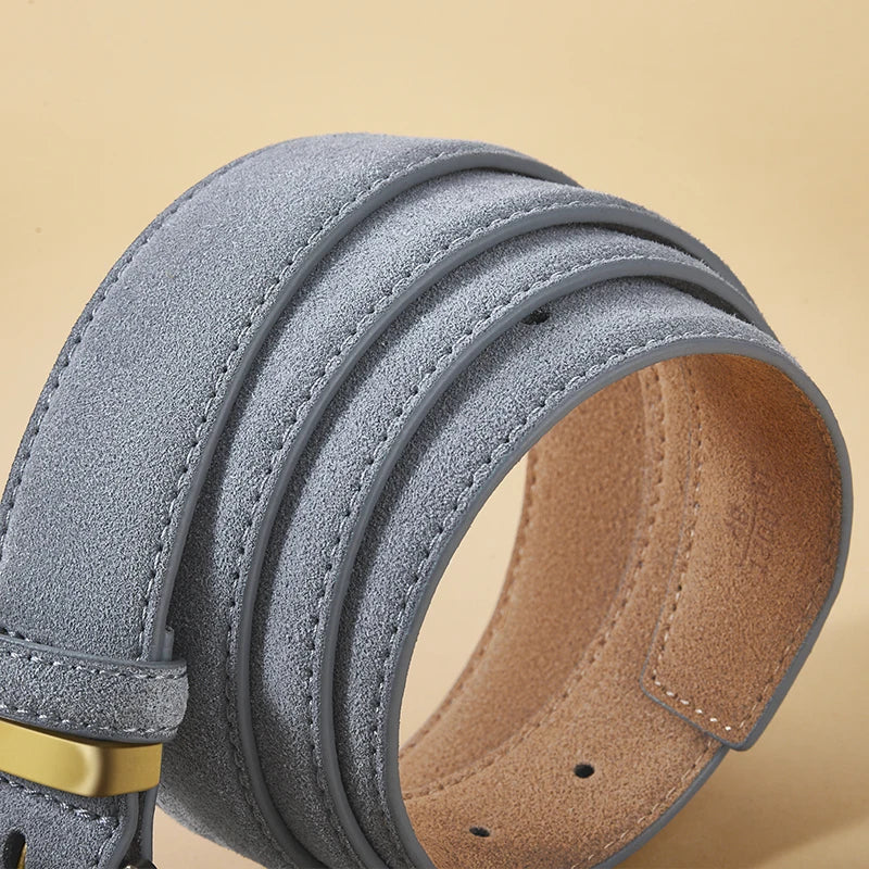 100% Suede Leather Belt for Women & Men with Gold Buckle