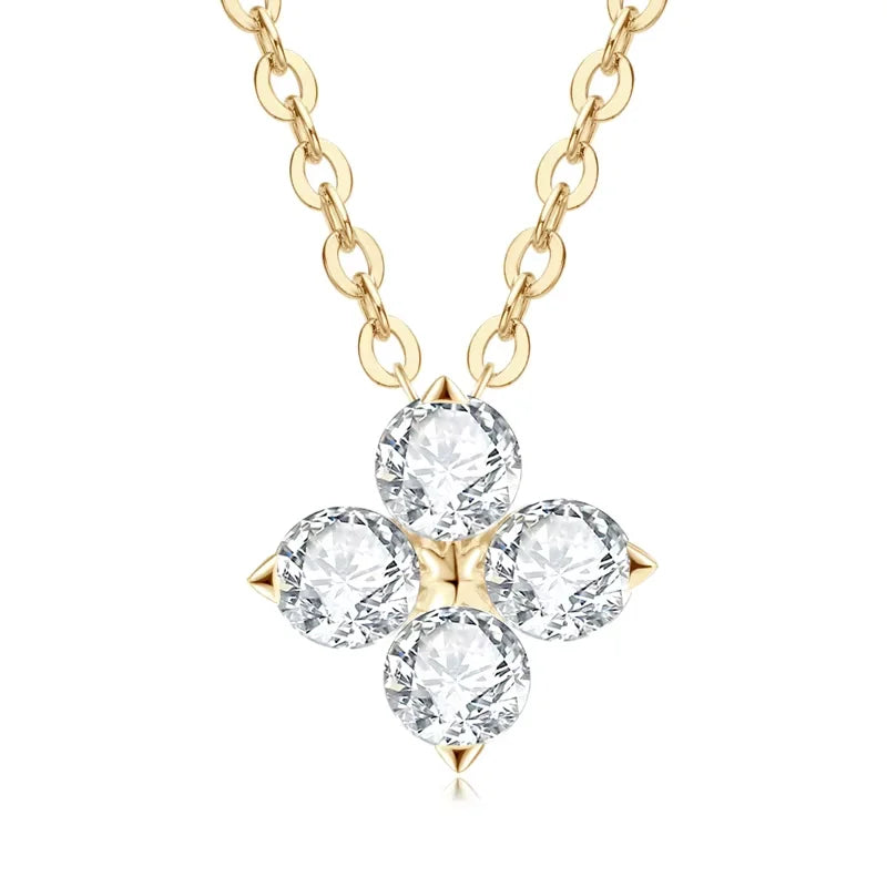 Moissanite Four-leaf Flower Necklace with a Matching Earrings