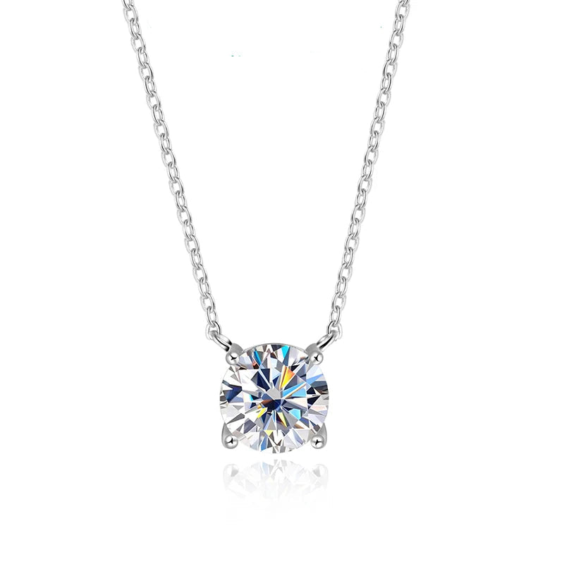 Round Cut Moissanite White Gold Plated Necklace