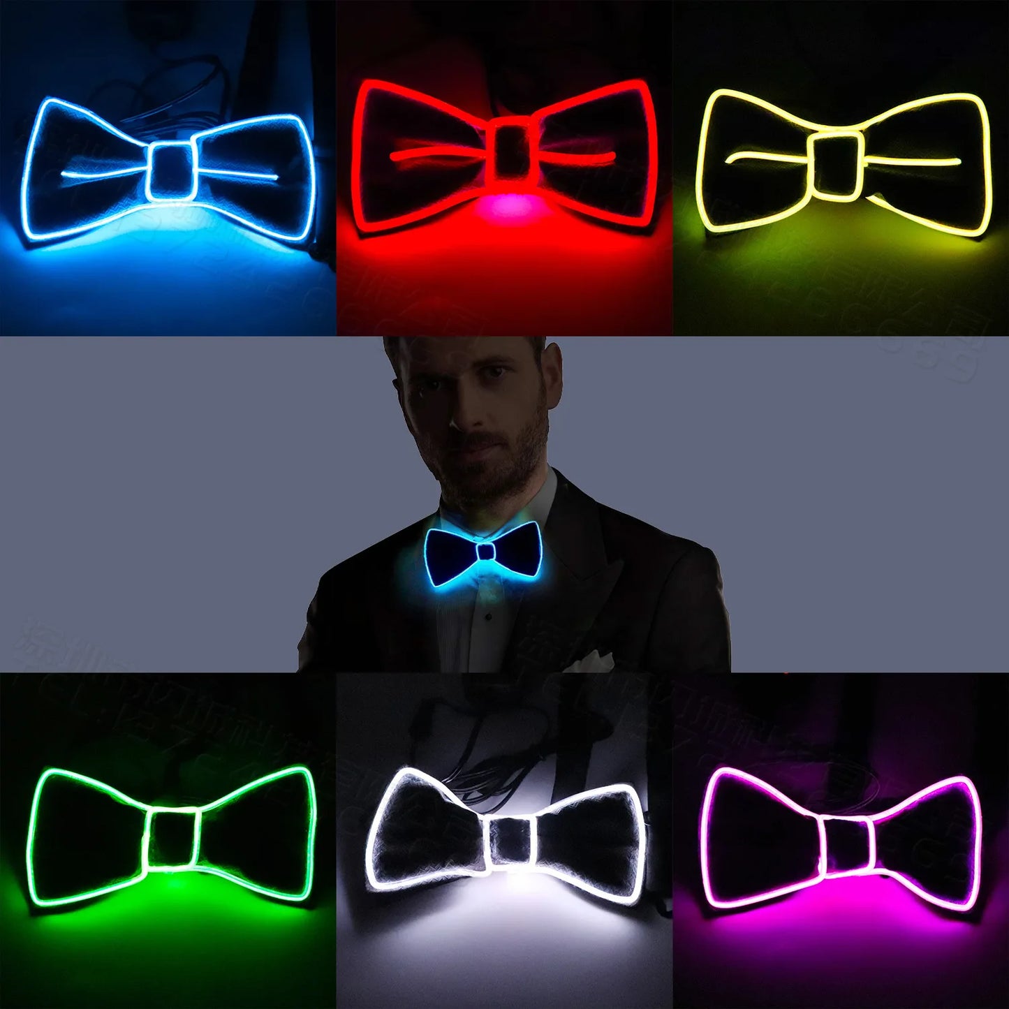 Light Up LED Suspenders & Bow Tie Set - Unisex, Adjustable, Illuminated Fashion Accessory