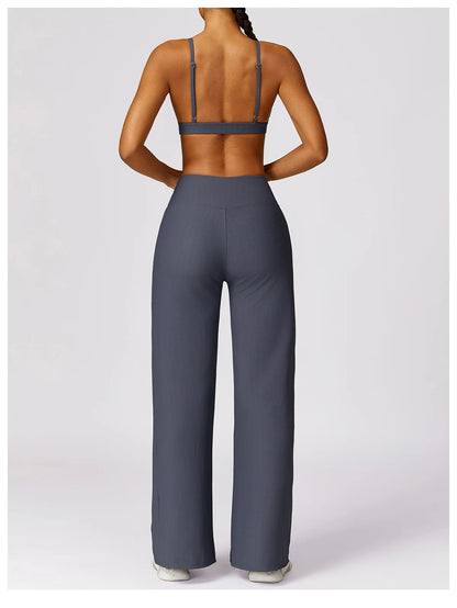 High Waist Wide Leg Striped Workout Trousers