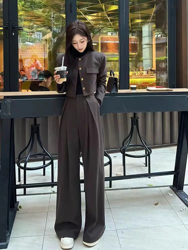 Cropped Coat and Wide Leg Trousers Suit