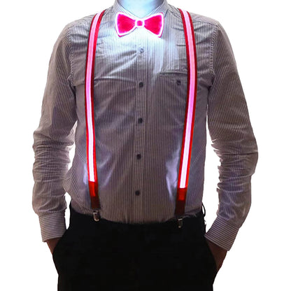 Light Up LED Suspenders & Bow Tie Set - Unisex, Adjustable, Illuminated Fashion Accessory