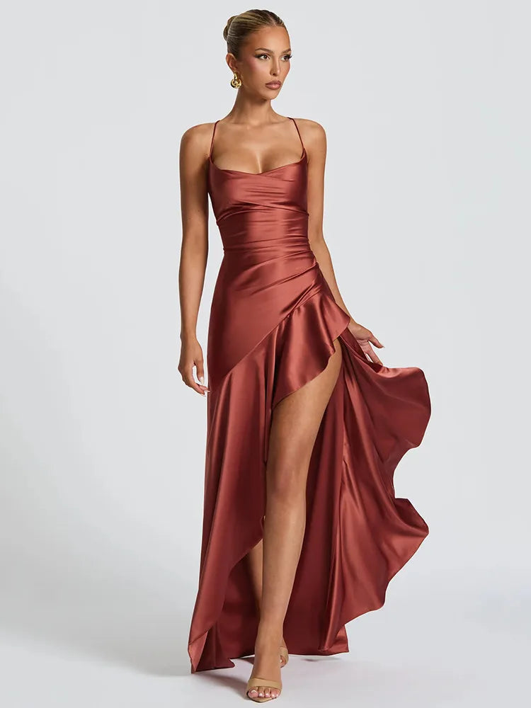 Backless Spaghetti Straps Asymmetrical Length Dress - Bridemaids Dress