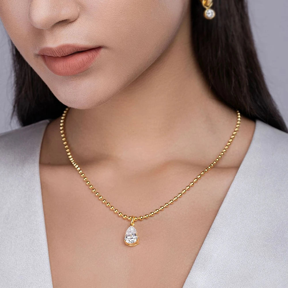5CT Pear Cut Moissanite Bead Chain Necklace
