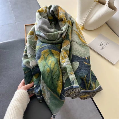 Floral Double-Sided Luxury Cashmere Pashmina Scarf