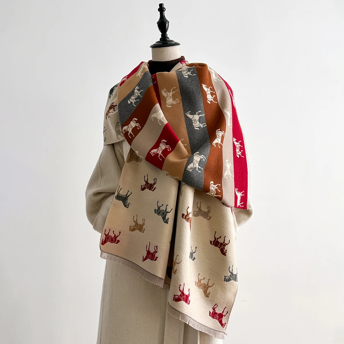 Horse Print Winter Scarf Cashmere Feel Pashmina
