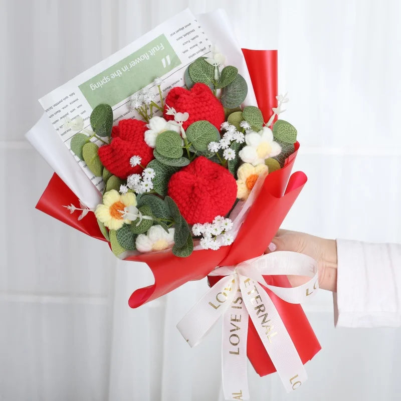 Handmade Crochet Knitted Flowers Bouquet - Valentine's Day Gift For Her