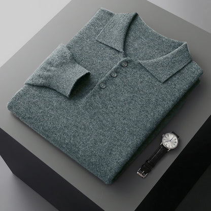Men's Luxury 100% Merino Wool Buttoned Polo Pullover