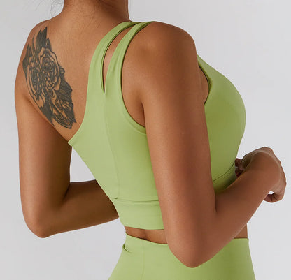 One Shoulder Double Straps Sports Top