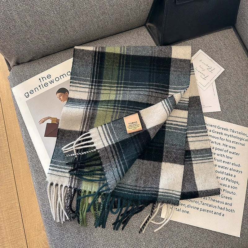 100% Wool Plaid Scarf - Christmas Gift for Men and Women