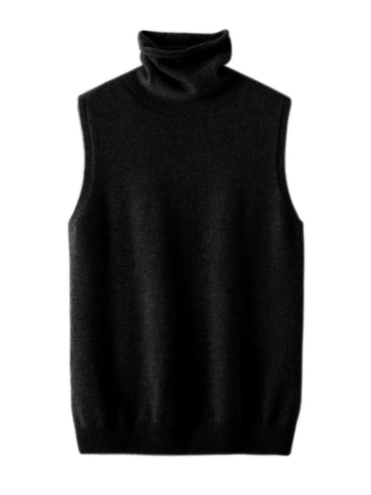 100% Merino Wool Sleeveless Turtleneck Basic Sweater