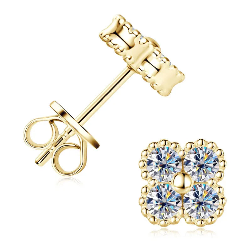 Four Leaf Clover Moissanite Stud Earrings - Christmas Gift For Her