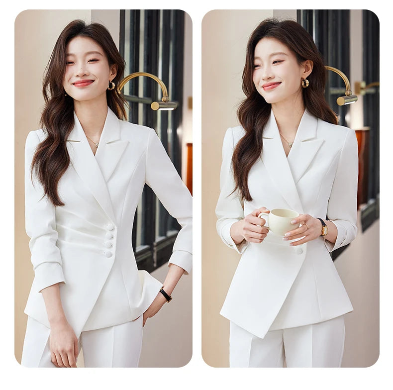 Women’s Slim Fit Pantsuit – Single Breasted Blazer & Ankle-Length Trousers