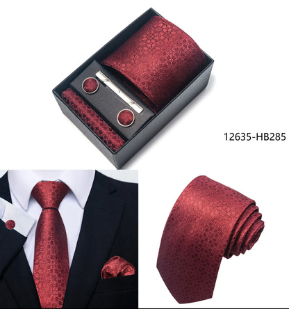 Solid Color 5 Pcs Tie Set Handkerchief, Cufflinks, Tie and Clip