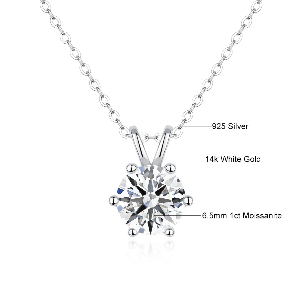 Real 14k Gold Pendant Round Cut Moissanite Necklace