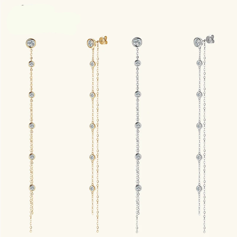 2 Carat Long Tassel Chain Moissanite Earrings