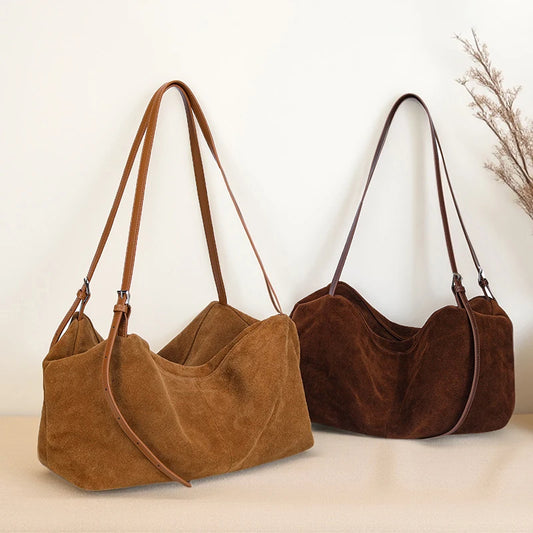 Genuine Leather Suede Large Shoulder Bag
