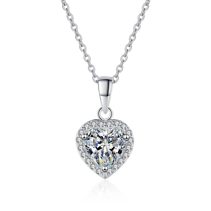 1 Carat Heart Shape Moissanite Pendant 18k White Gold Plated Necklace Valentines Day Gift