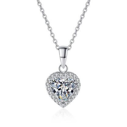 1 Carat Heart Shape Moissanite Pendant 18k White Gold Plated Necklace Valentines Day Gift