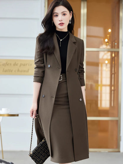 Women's Long Blazer and Pencil Skirt Formal Suit