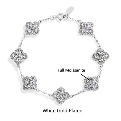 18K Gold Plated Four Leaf Clover Moissanite Bracelet - Gift for Her