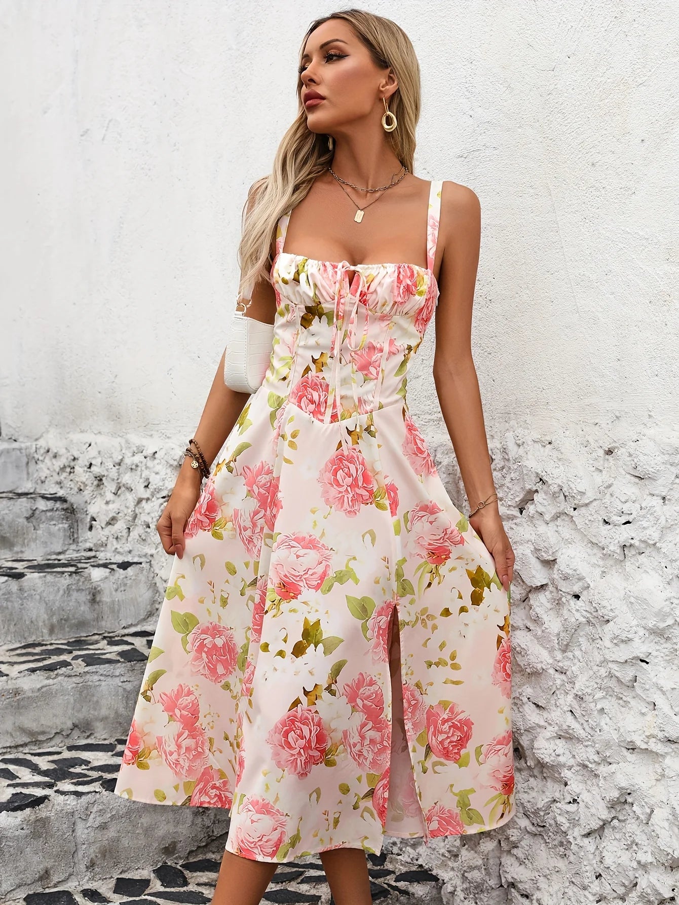 Floral Corset Side split Dress