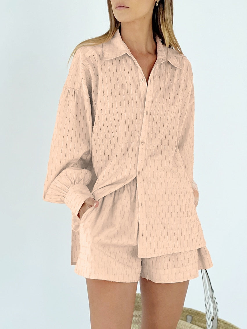 Long Sleeves Shirt and Shorts Casual Set