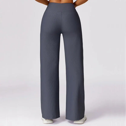 High Waist Wide Leg Striped Workout Trousers