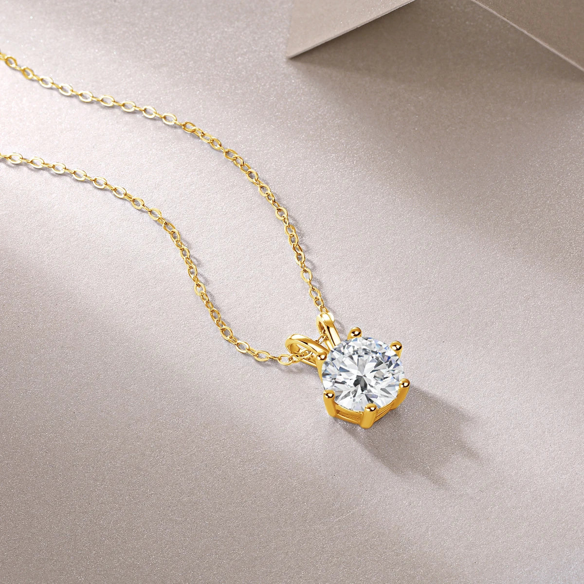 Real 14k Gold Pendant Round Cut Moissanite Necklace