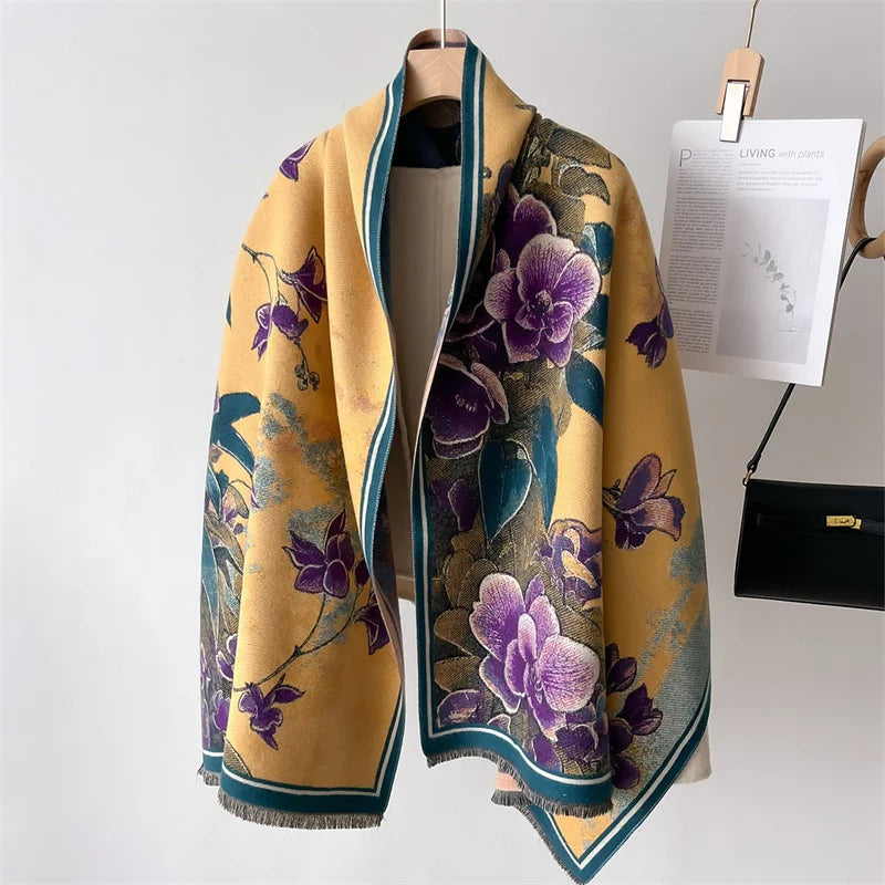 Floral Double-Sided Luxury Cashmere Pashmina Scarf