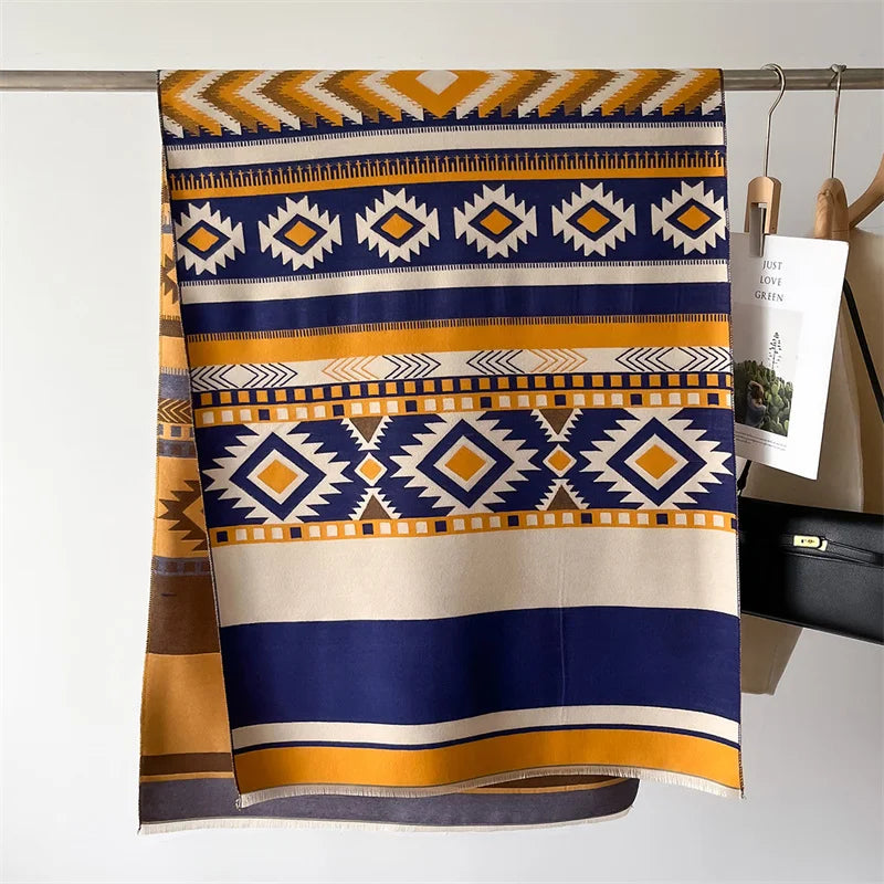 Double-Sided Geometric Print Cashmere Pashmina Scarf